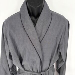 Alexander Del Rossa Mens Cotton Houndstooth Robe Black White Shawl Collar Large